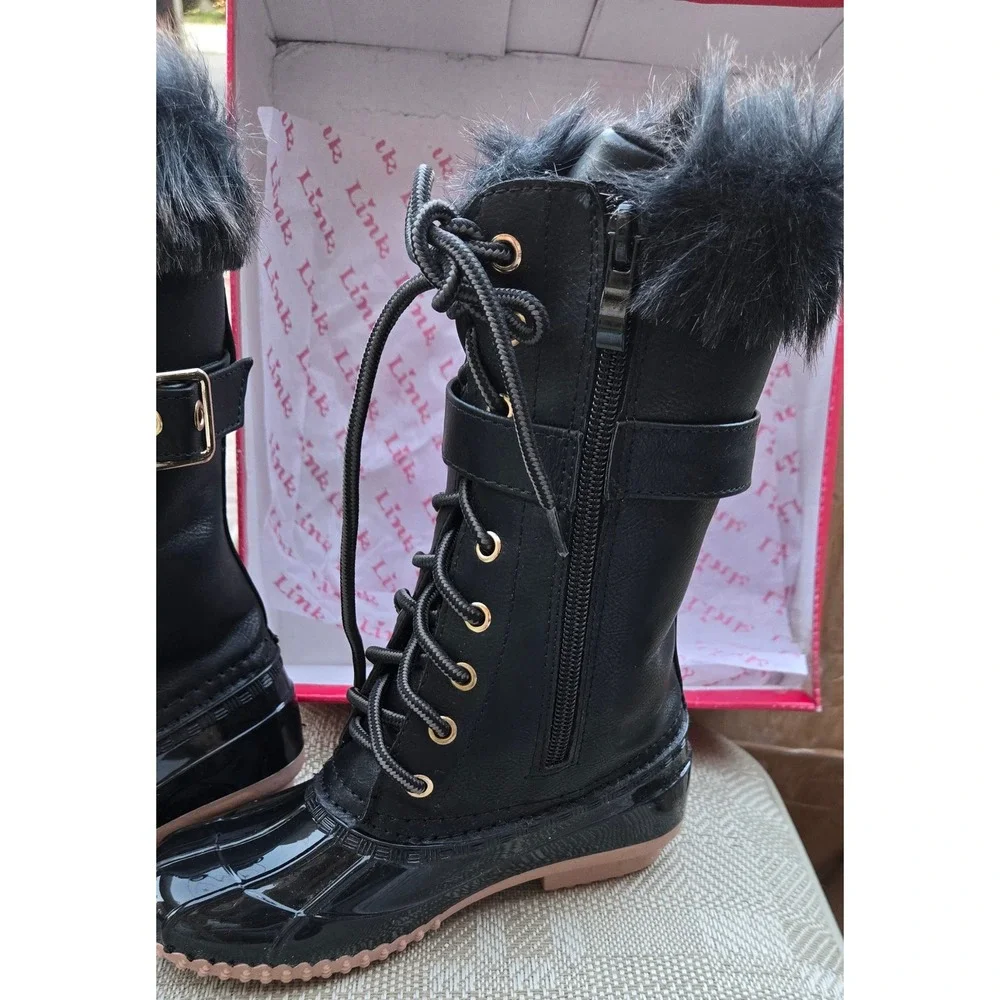 Link Girls Black Duck Boots Faux Fur Trim Winter Snow Shoes Size 13